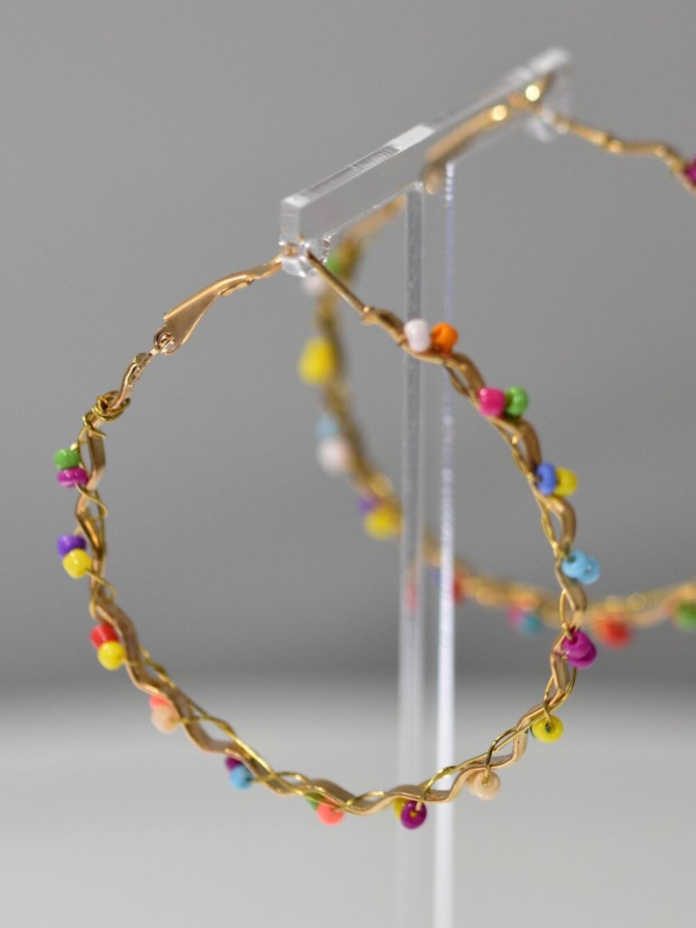 Fashionable Multi Beaded 50mm Hoop Earrings